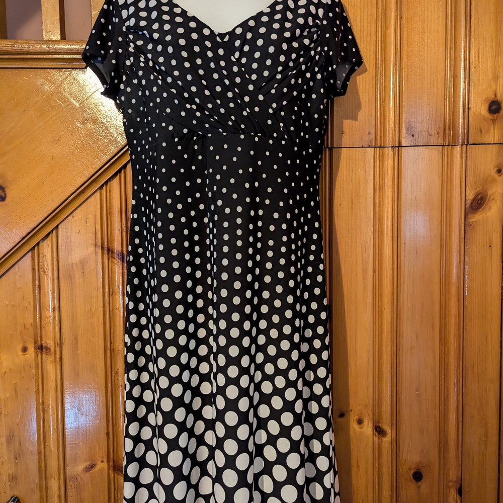 dressbarn Black and White Polka Dot Midi Dress